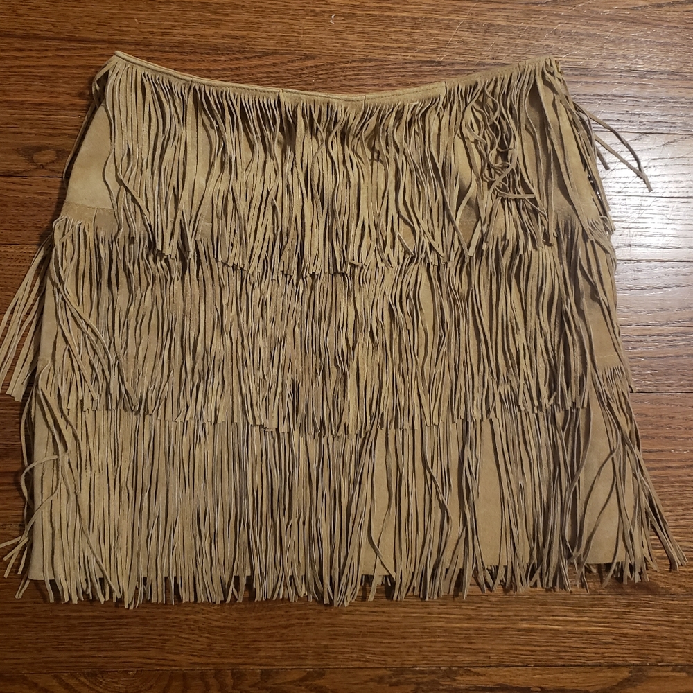 Fringe khaki skirt